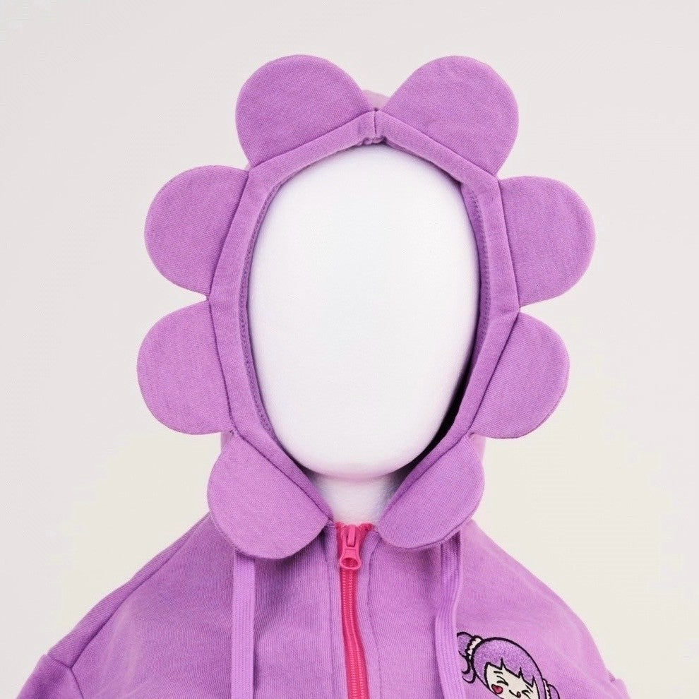 しなこちゃん 新作 フラワーパーカー 新品未使用  サイズ キッズフリー パープル お花フード フラワーパーカー しなこちゃん - メルカリ